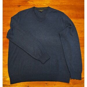 CLUB ROOM Sweater‎ Mens L Navy Blue V-Neck Merino Wool Blend Classic Fit